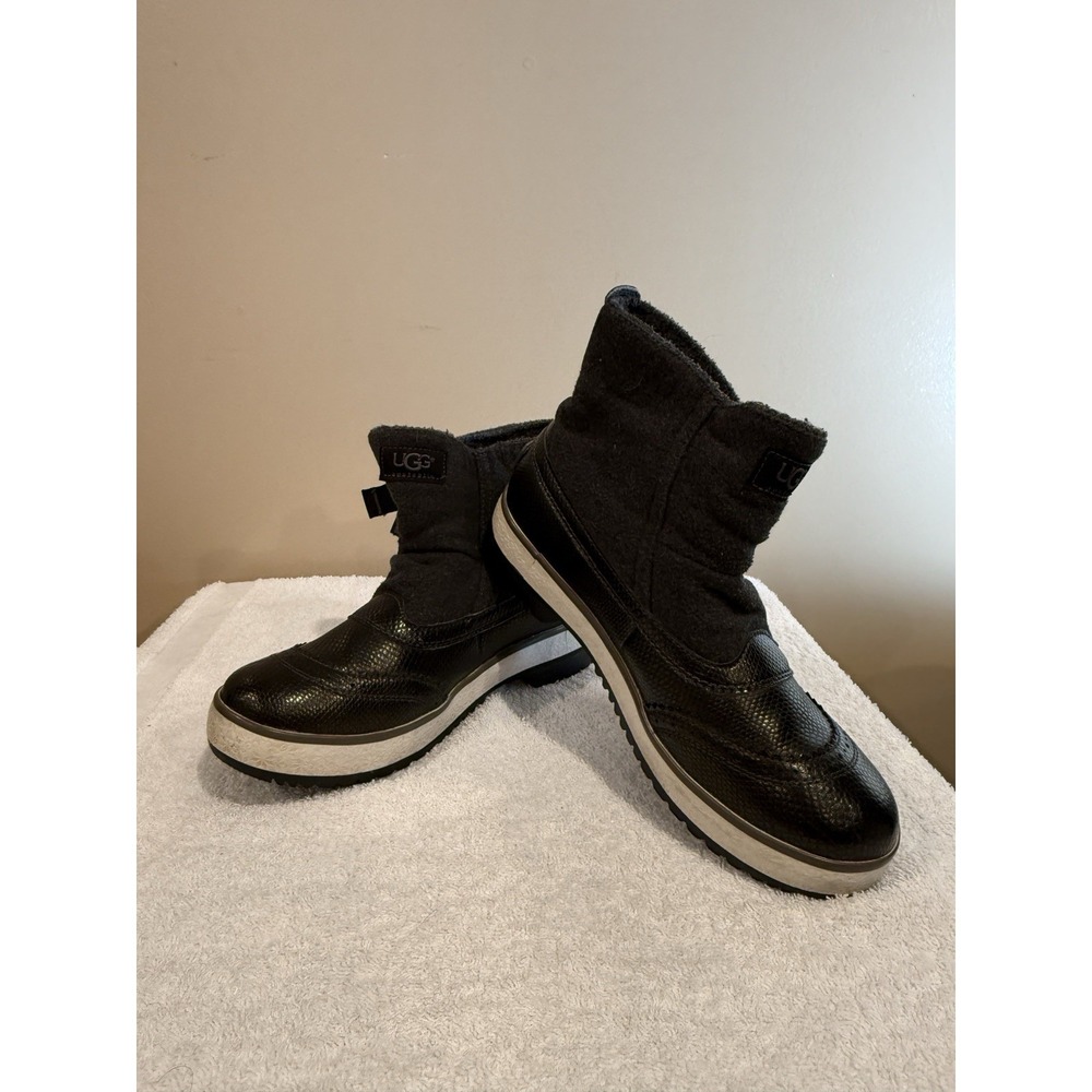 UGG Waterproof Black Ankle Snow Boots for Women with Buckles and Lined Interior